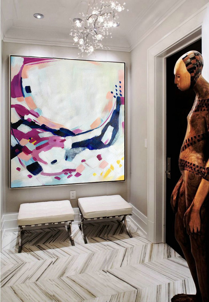 Hand Made Abstract Art,Oversized Contemporary Art,Large Wall Art Home Decor,White,Purple,Pink,Dark Blue.etc